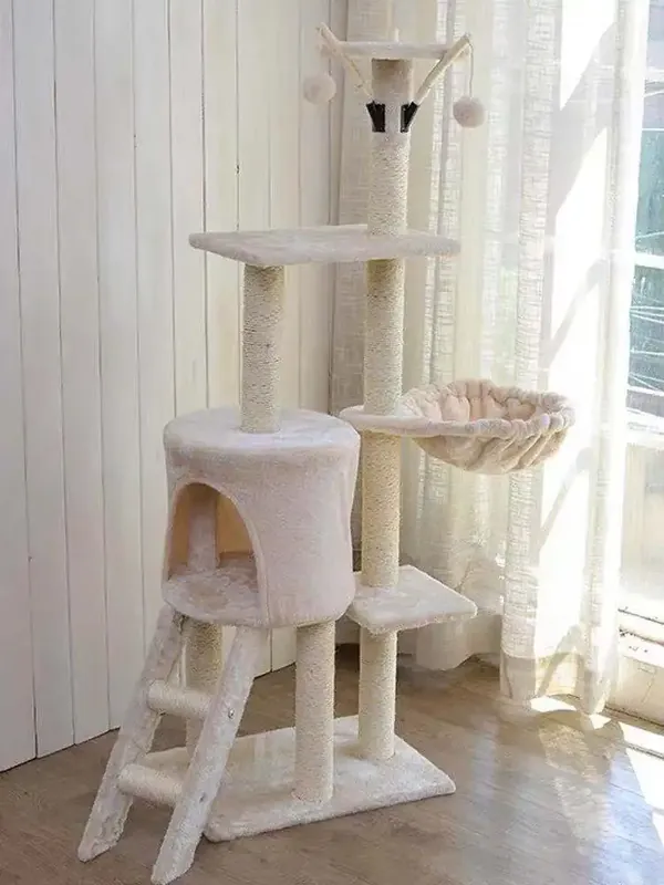 Kattklätterträd beige/grått – modell “purrpalace” | Professionell kvalitet
