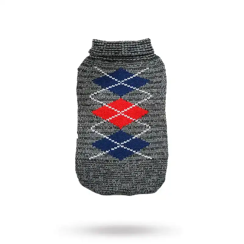 Charcoal Argyle Grå/Röd – Stickad Hundtröja | Enkel retur