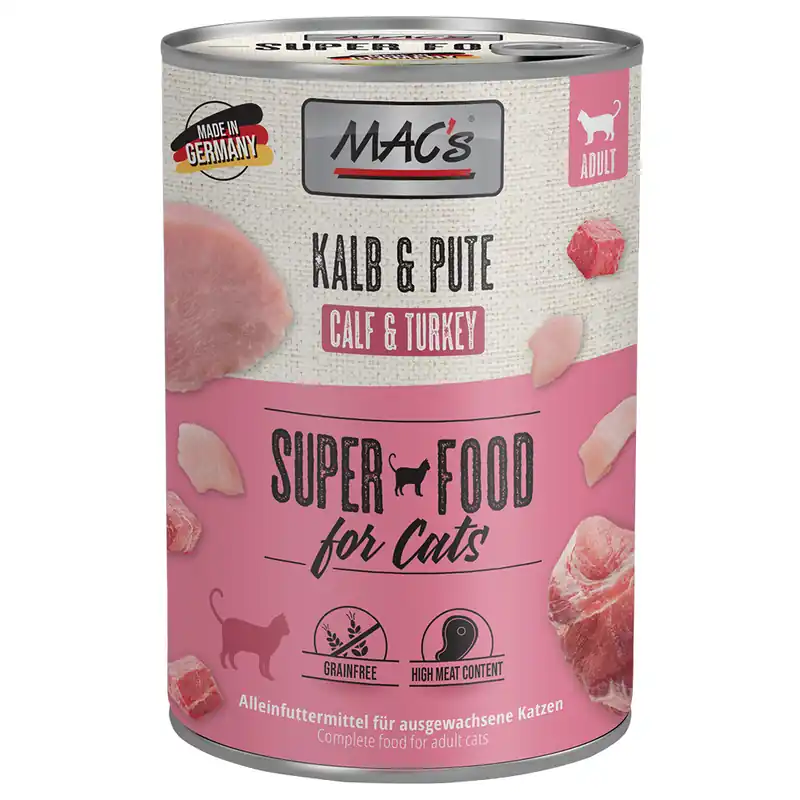 Storsäljare | MAC’s Cat kattfoder 6 x 400 g – Kalv & kalkon