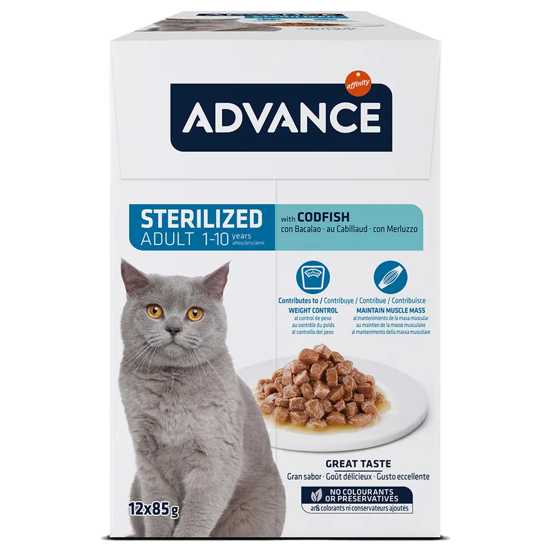 Advance Feline Sterilized Cod – 12 x 85 g | Topprodukt