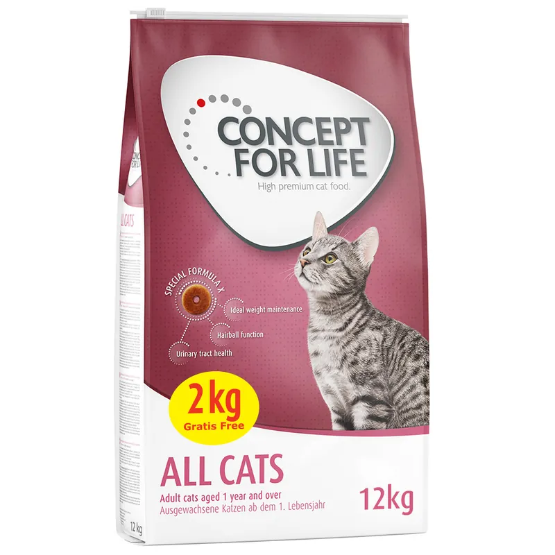 10 + 2 kg på köpet! 12 kg Concept for Life torrfoder katt – All Cats (10 + 2 kg) | Finns tillgänglig