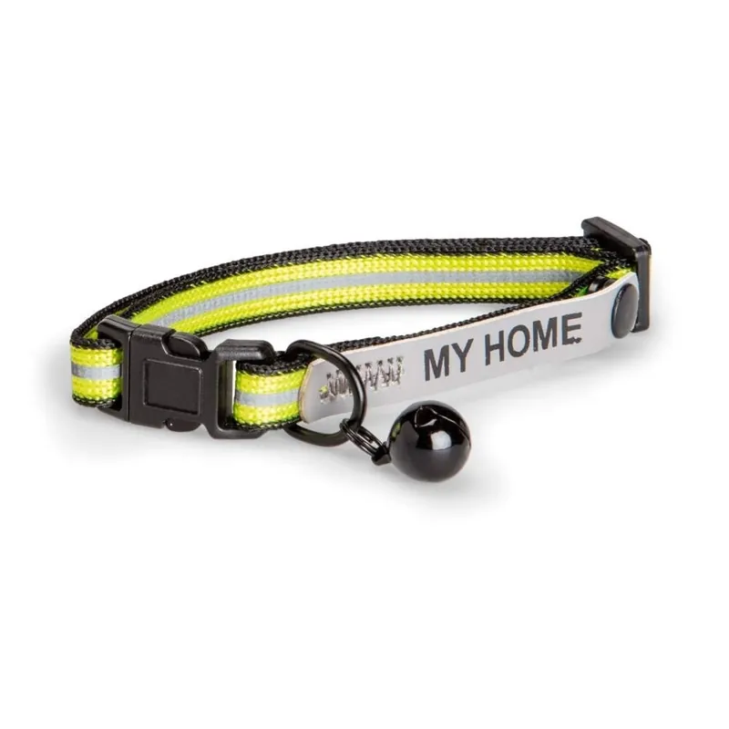 Basic Cat Reflective Halsband med Namnskylt (Gul) - Rabatter