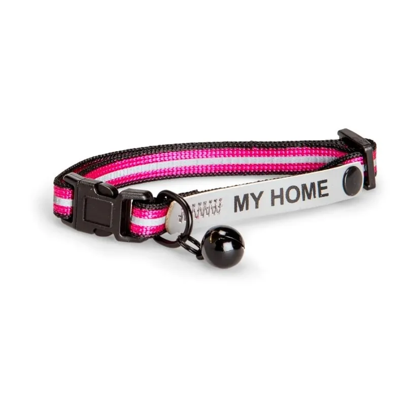 Basic Cat Reflective Halsband med Namnskylt (Rosa) - Toppkvalitet