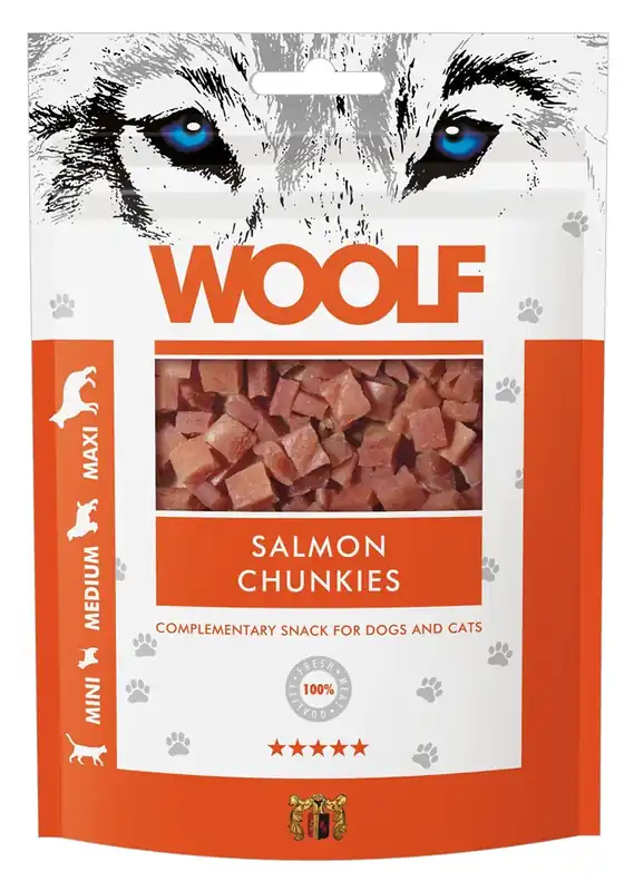 Nyhet hos oss | Hundgodis Woolf Salmon Chunkies 100 g