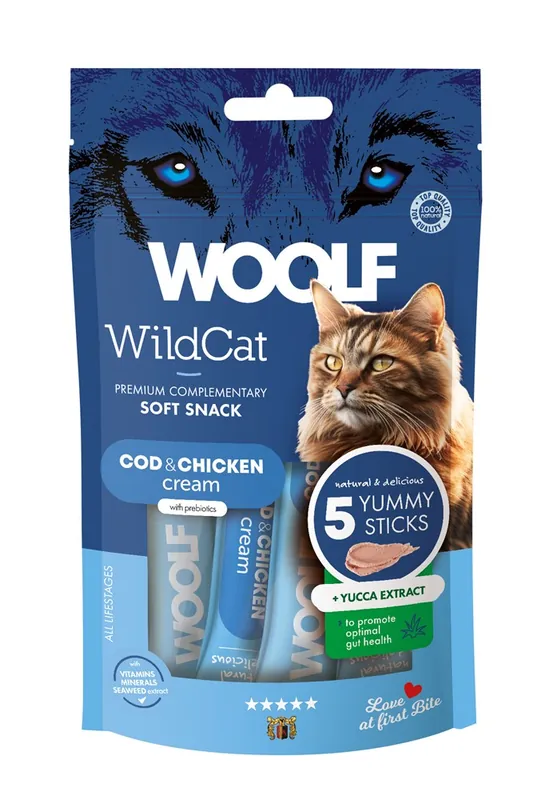 Kattgodis Woolf Wildcat Cream Cod & Chicken 5x14 g | Precis inkommet