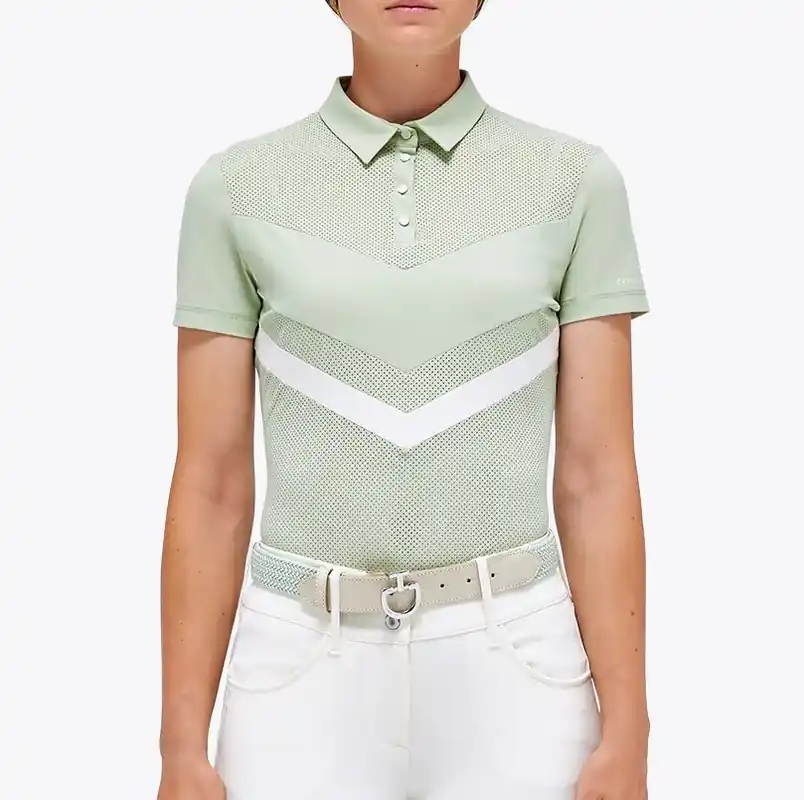 Outlet - Perforated Jersey Zip Polo – Ljusgrön